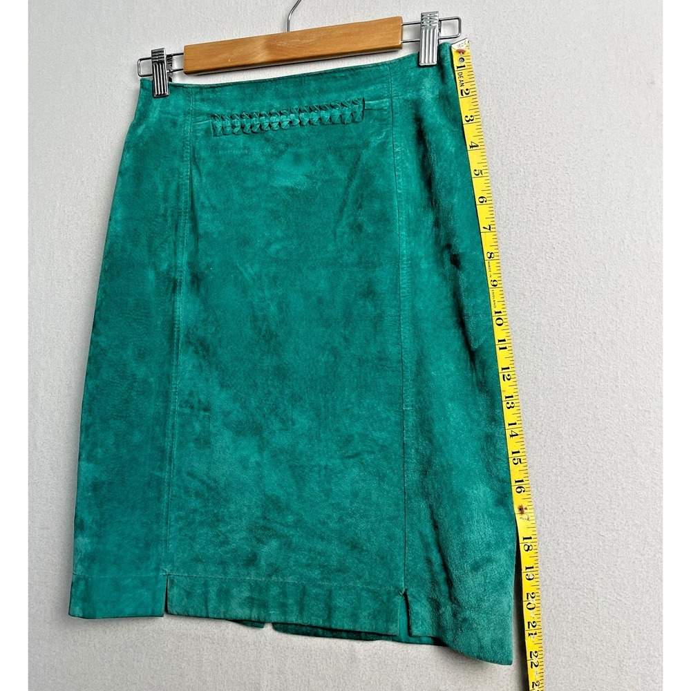 Giorgio Mobiani Vintage Emerald Green Suede Leather Pencil Skirt Woven Detail 8 - Picture 9 of 11